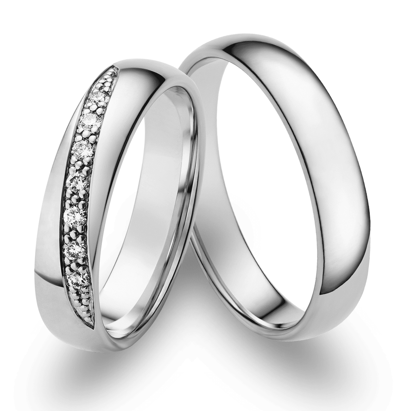 Trauring zus. ca. 0,10 ct. 585er Weißgold London