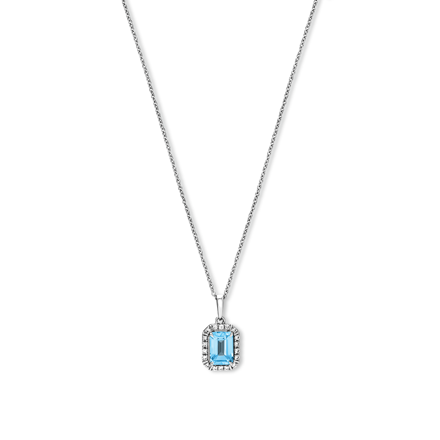 Kette Blautopas + Diamant zus. ca. 0,10ct. 585er Weissgold Kette Blautopas + Diamant zus. ca. 0,10ct. 585er Weissgold