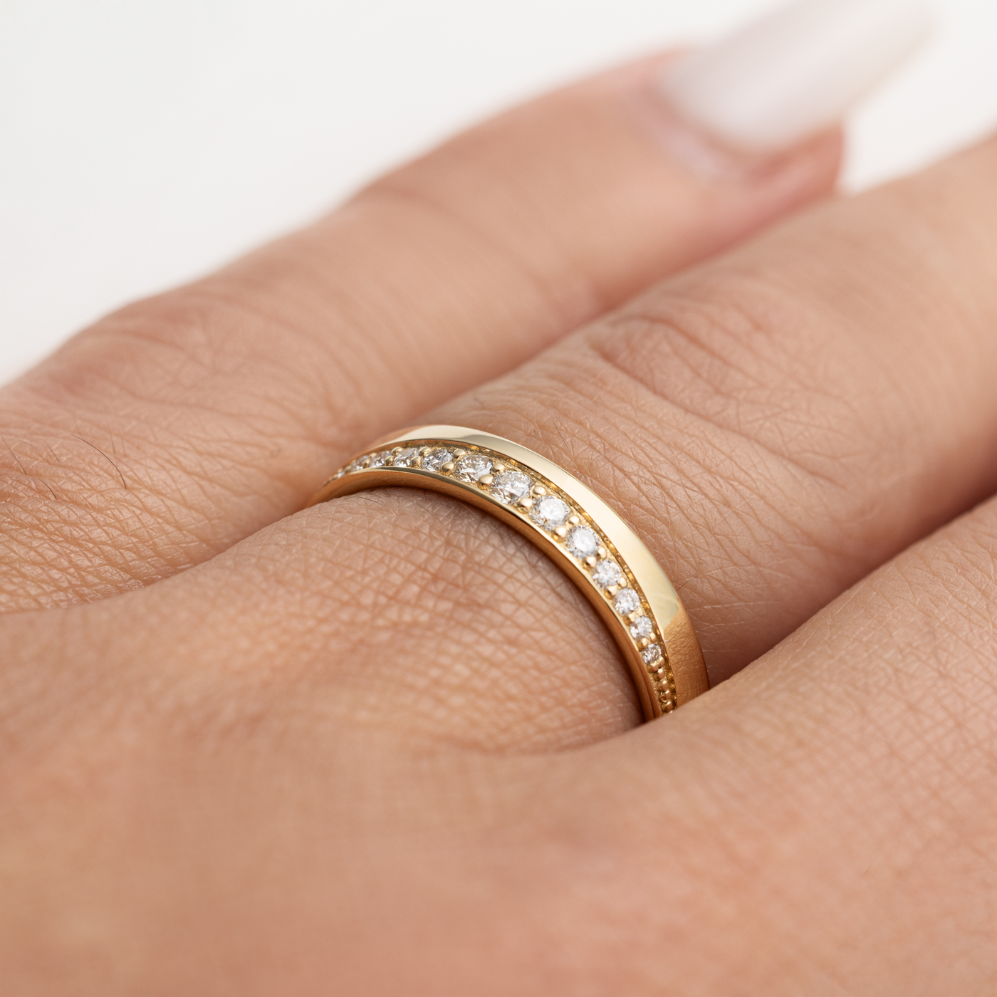 Trauring zus. ca. 0,17 ct. 585er Gelbgold Panama