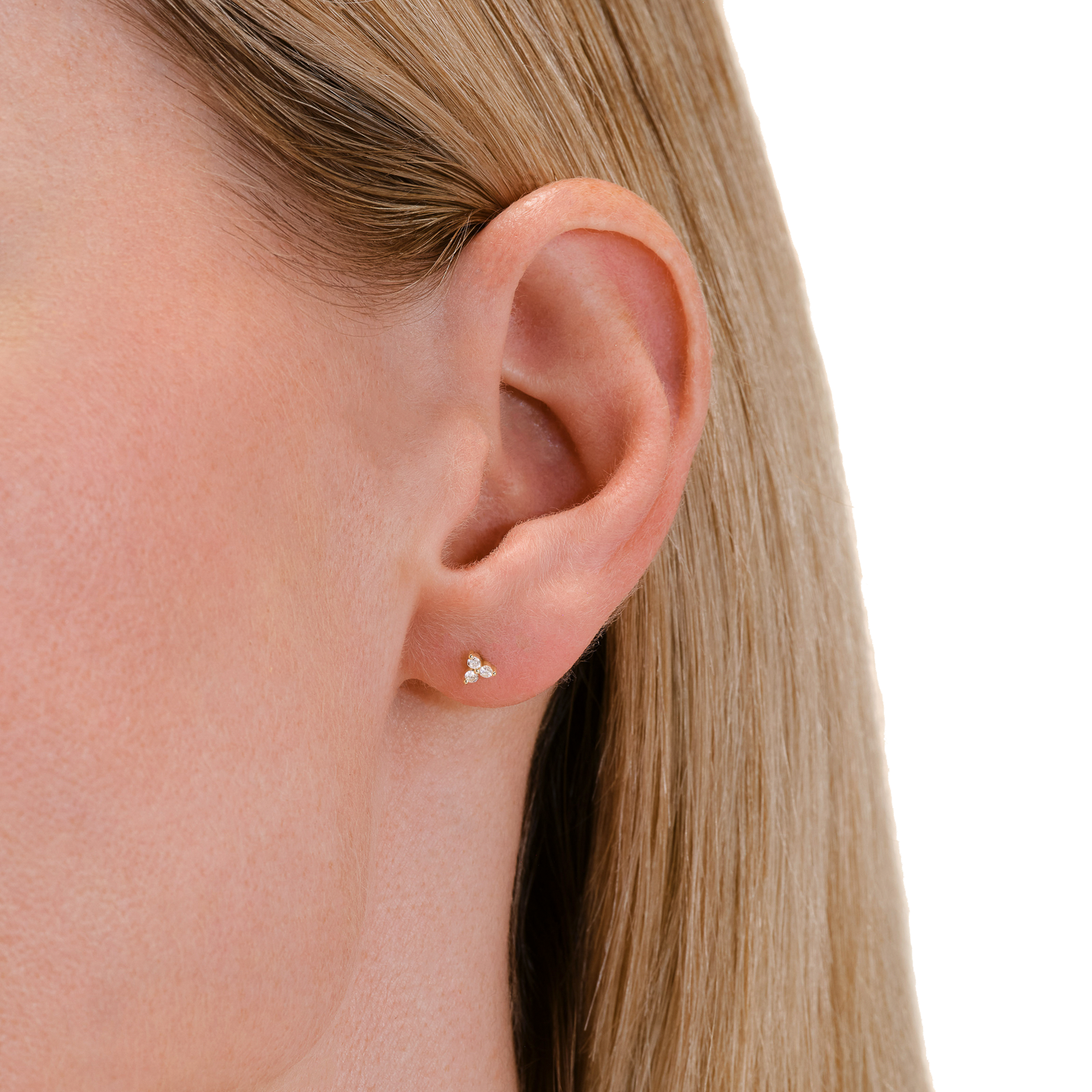 Ohrringe syn. Diamant zus. 0,12ct. 585er Gelbgold Traingle