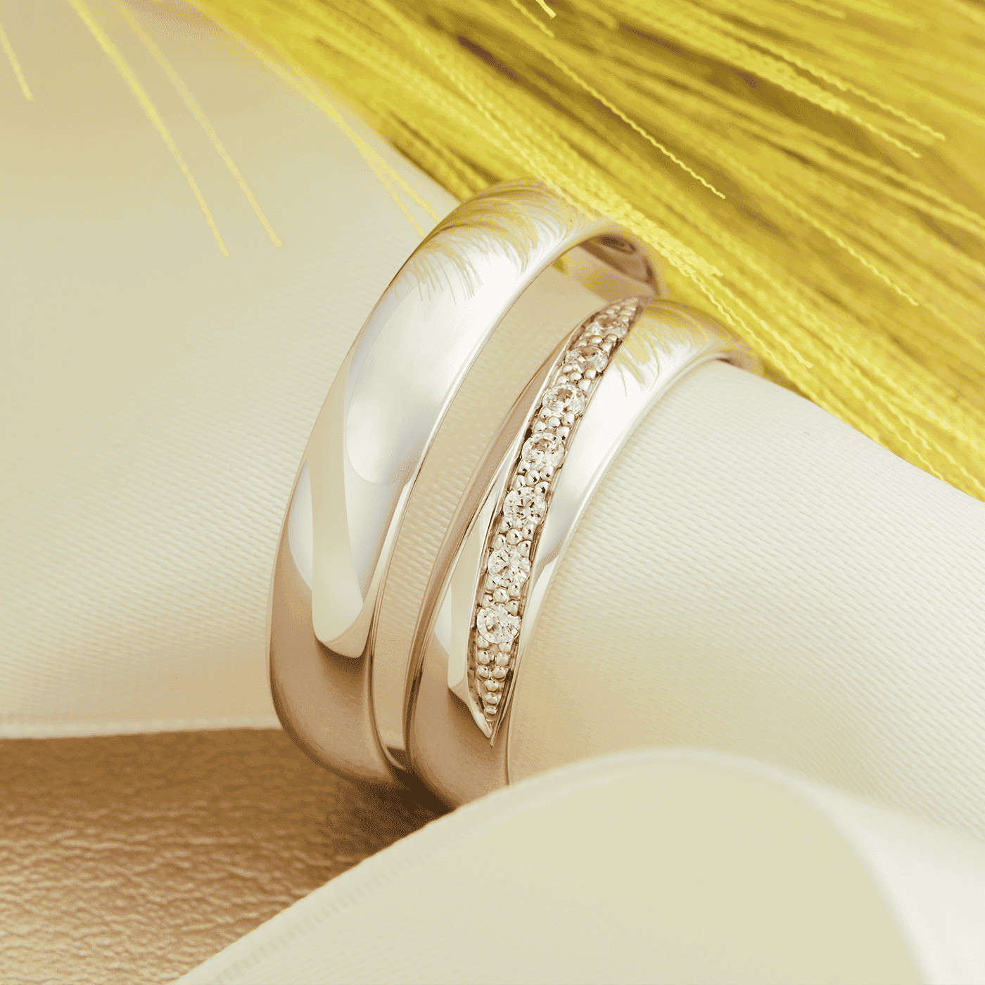 Trauring zus. ca. 0,10 ct. 585er Weißgold London Trauring zus. ca. 0,10 ct. 585er Weißgold London