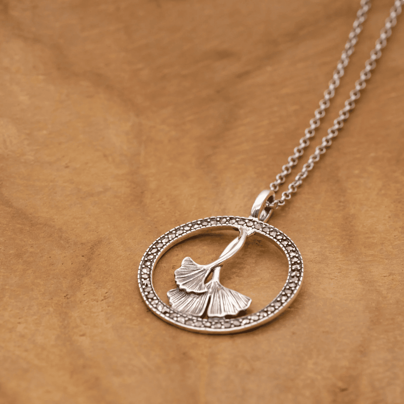 Edelsteinkette 925er Silber Ginkgo