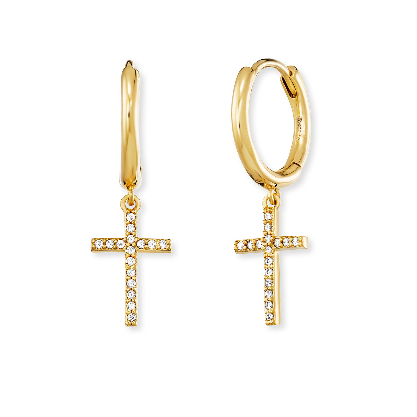 Ohrringe Zirkonia 925er Silber gelb vergoldet Kreuz Ohrringe Zirkonia 925er Silber gelb vergoldet Kreuz