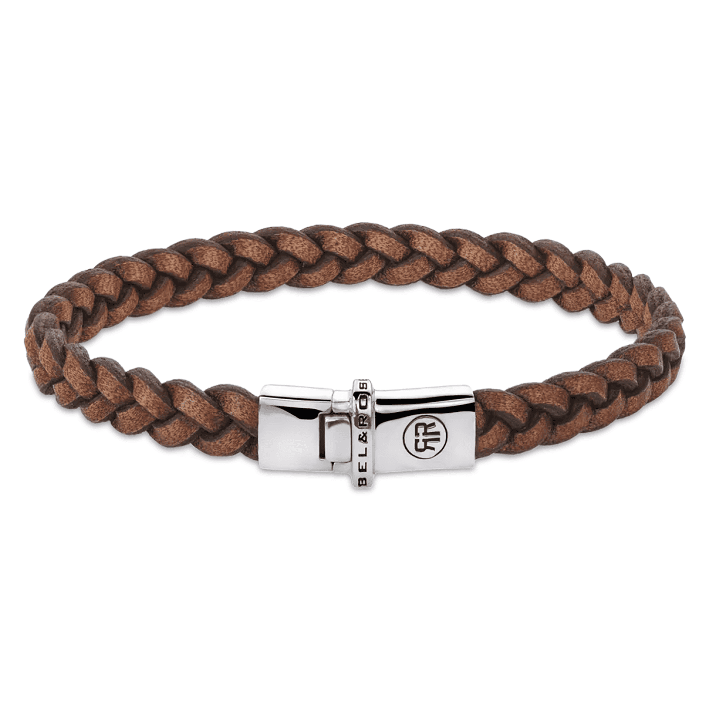 Armband 925er Silber Small Braided Raw Cognac