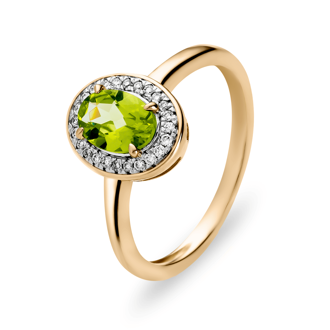 Ring Peridot + Diamant zus. ca. 0,08ct. 375er Gelbgold Ring Peridot + Diamant zus. ca. 0,08ct. 375er Gelbgold