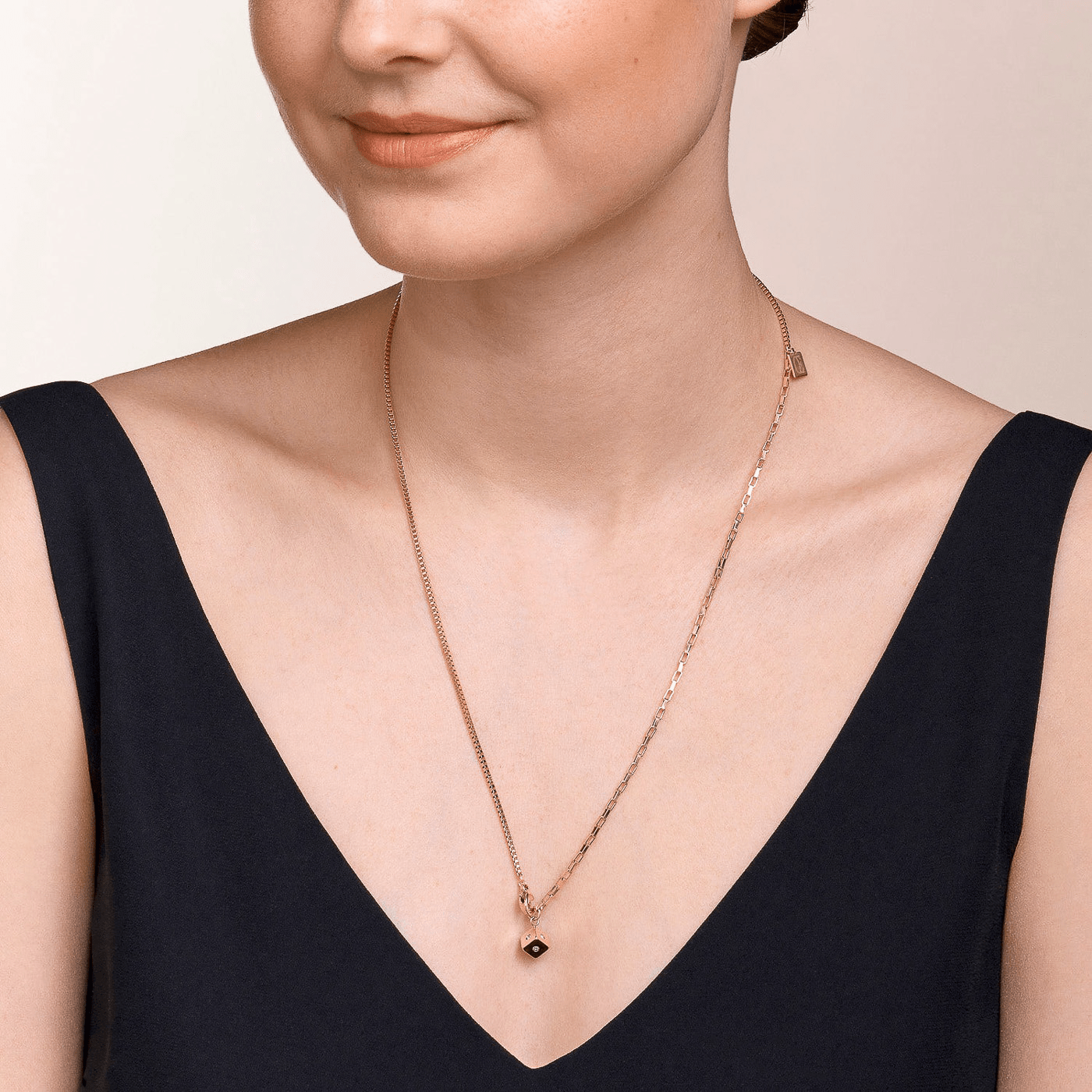 Kette Glasstein Edelstahl rosé vergoldet GeoCube®