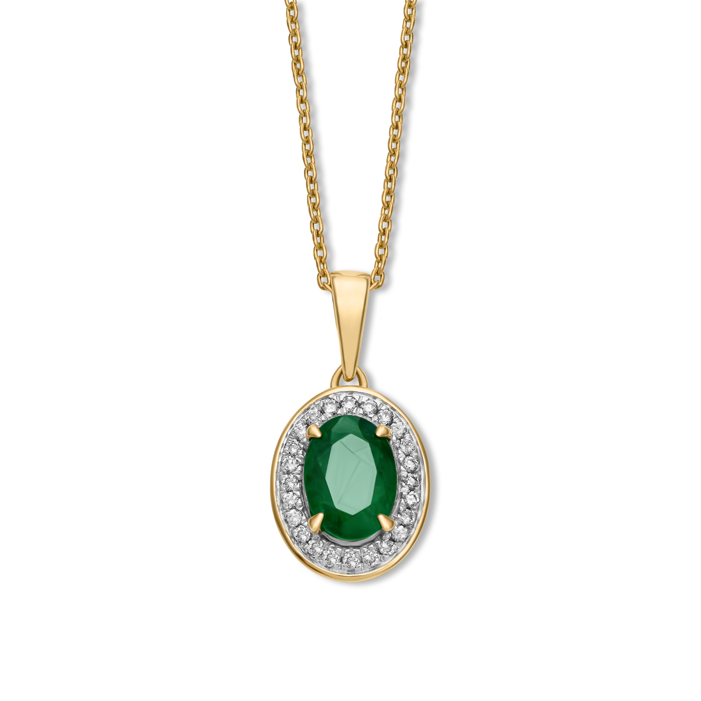Kette Smaragd + Diamant zus. ca. 0,08ct. 375er Gelbgold