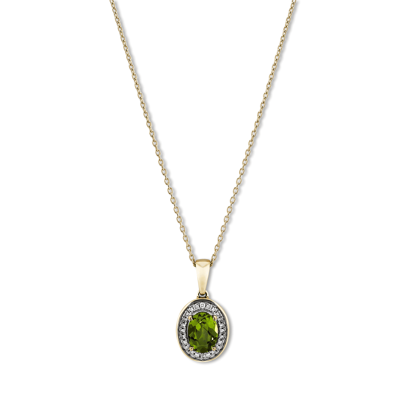 Kette Peridot + Diamant zus. ca. 0,08ct. 375er Gelbgold Kette Peridot + Diamant zus. ca. 0,08ct. 375er Gelbgold