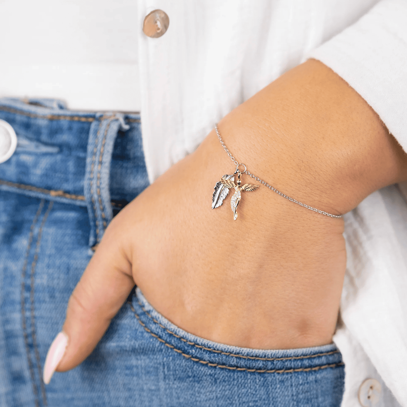 Armband 925er Silber bicolor Feder