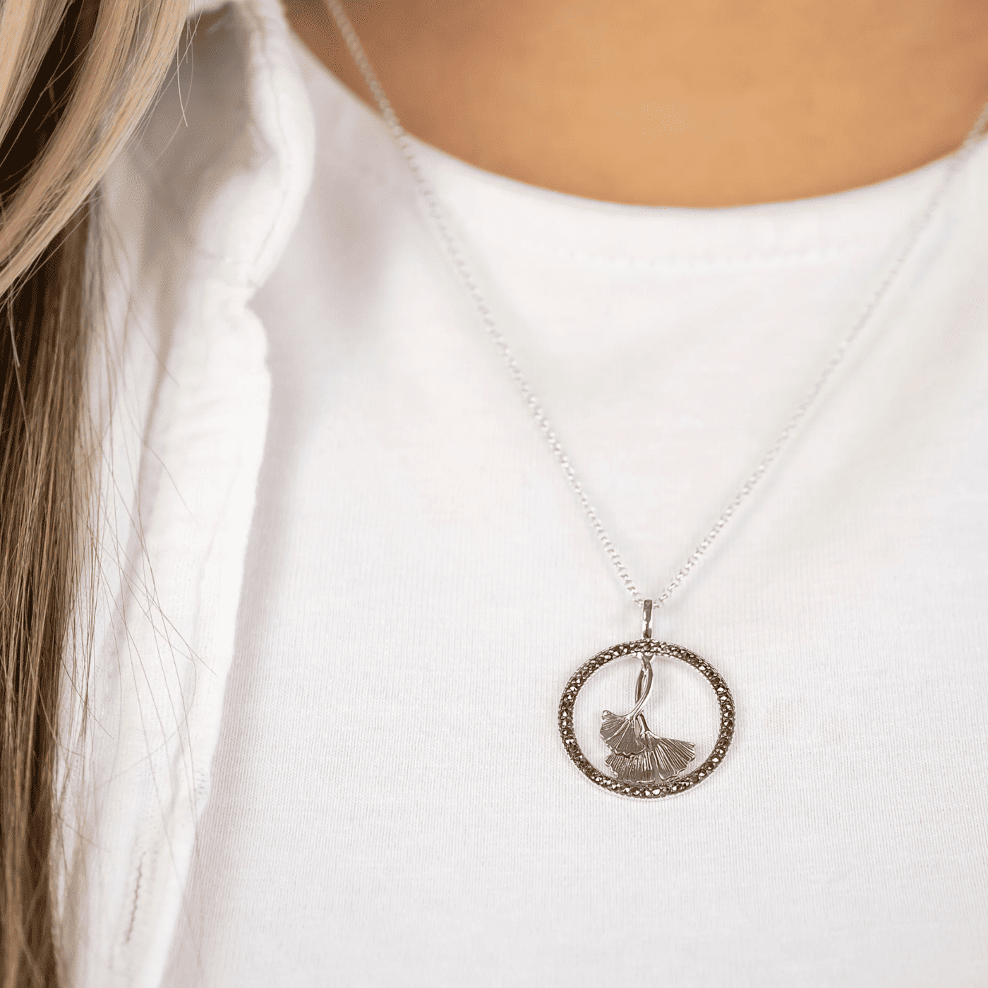 Edelsteinkette 925er Silber Ginkgo