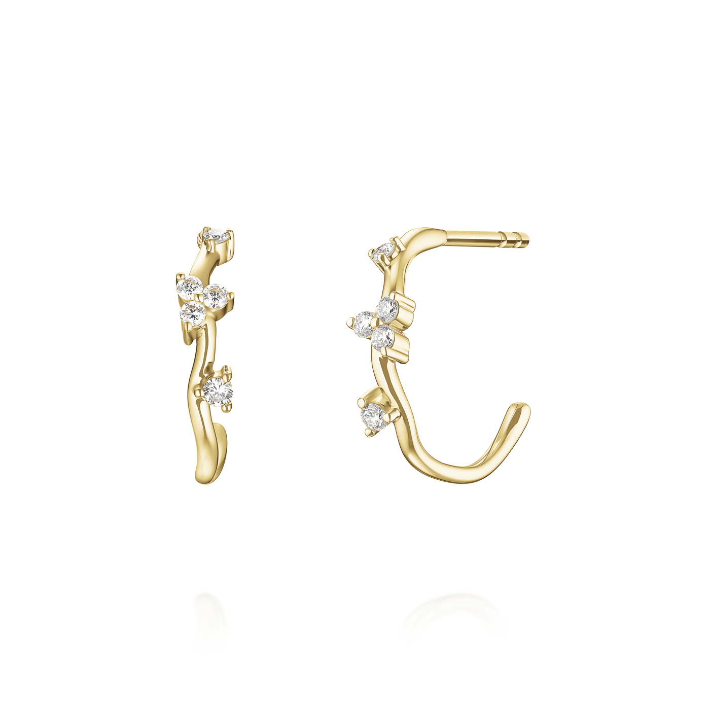 Ohrringe syn. Diamant zus. 0,089ct. 585er Gelbgold Wave