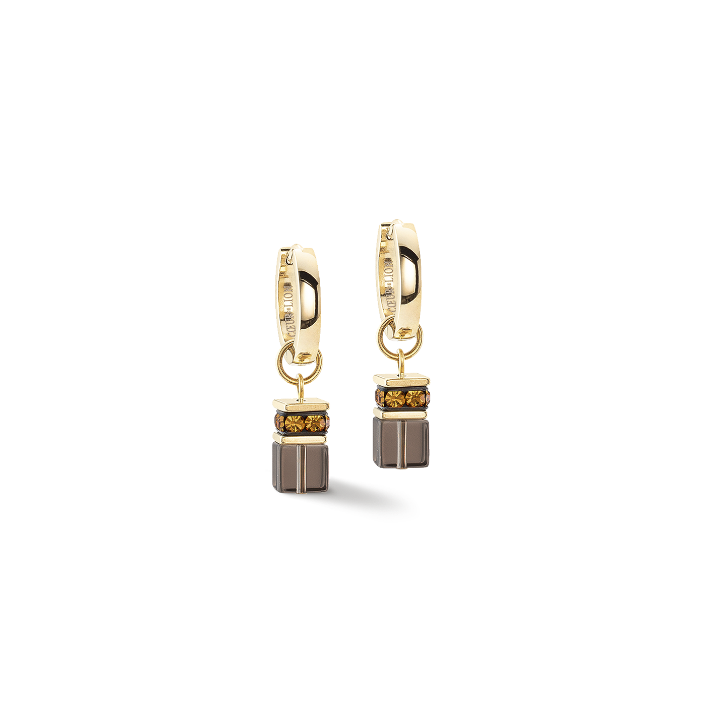 Ohrringe Rauchquarz Edelstahl gelb vergoldet GeoCube® Ohrringe Rauchquarz Edelstahl gelb vergoldet GeoCube®