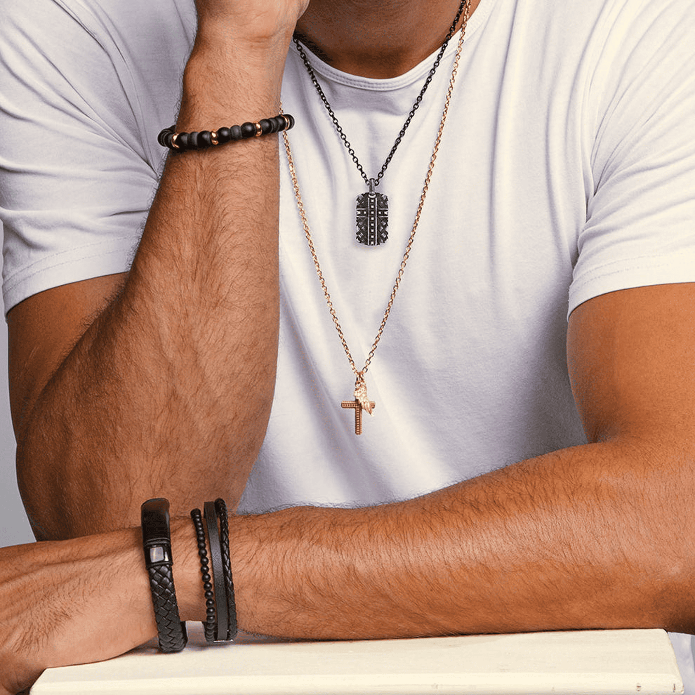 Kette Edelstahl gelb vergoldet Kreuz