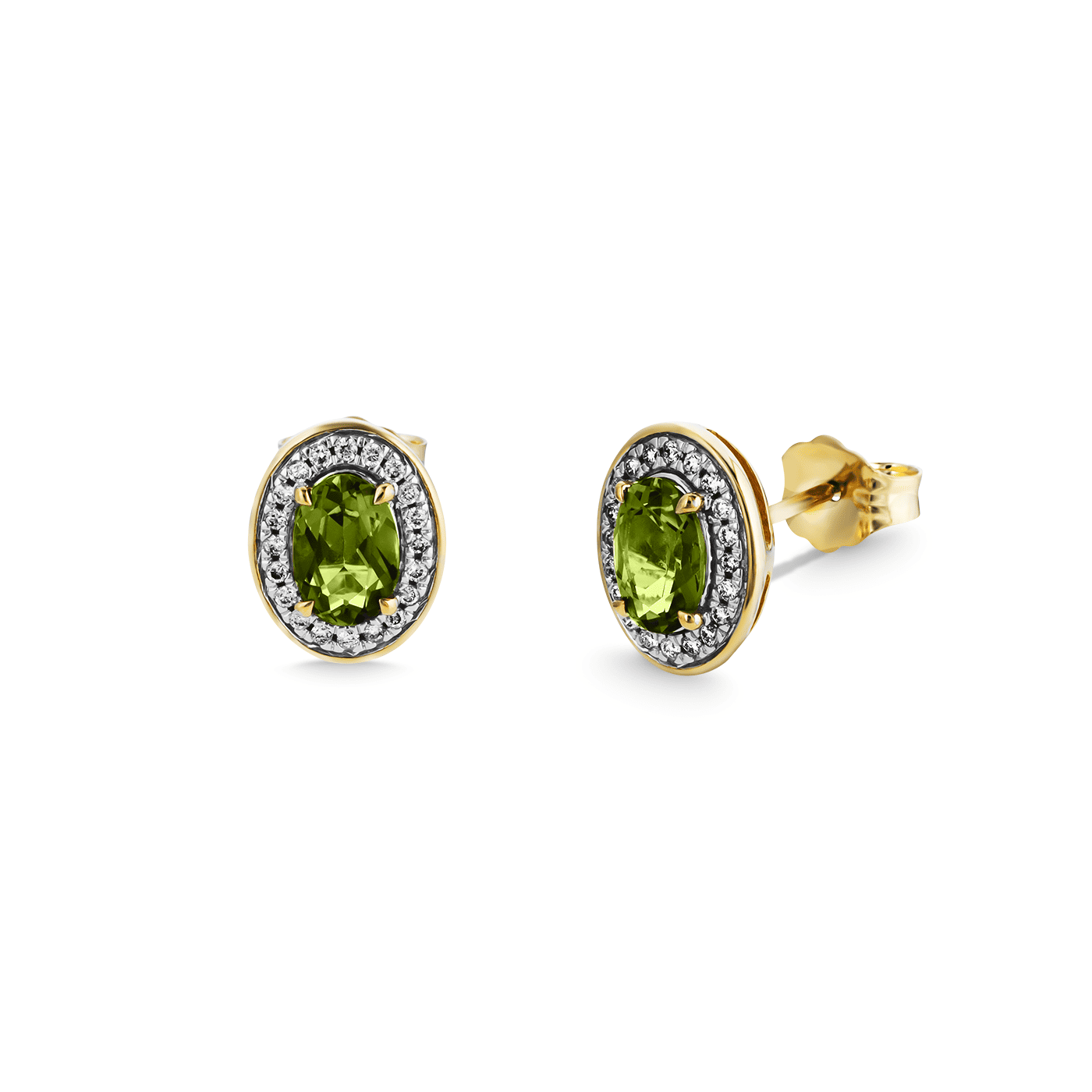 Ohrringe Peridot + Diamant zus. ca. 0,12ct. 375er Gelbgold Ohrringe Peridot + Diamant zus. ca. 0,12ct. 375er Gelbgold