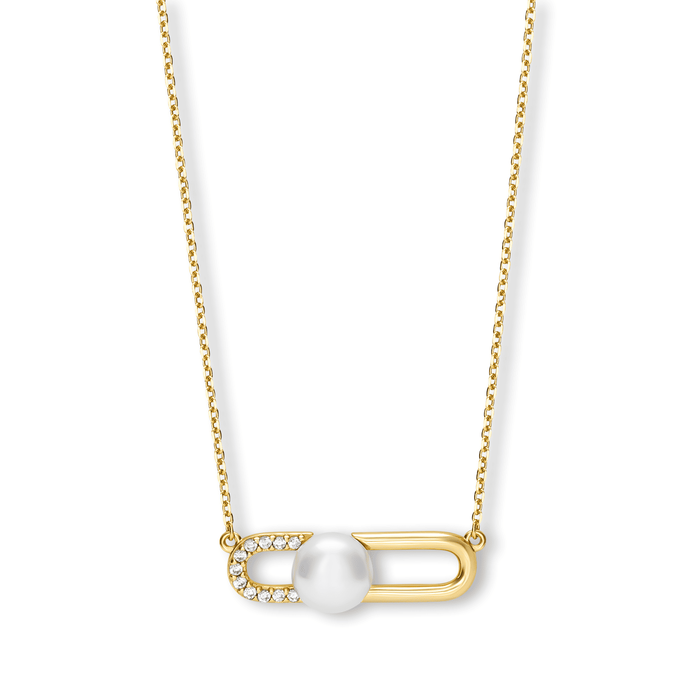 Perlenkette Zirkonia 925er Silber vergoldet Süsswasser-Zuchtperle