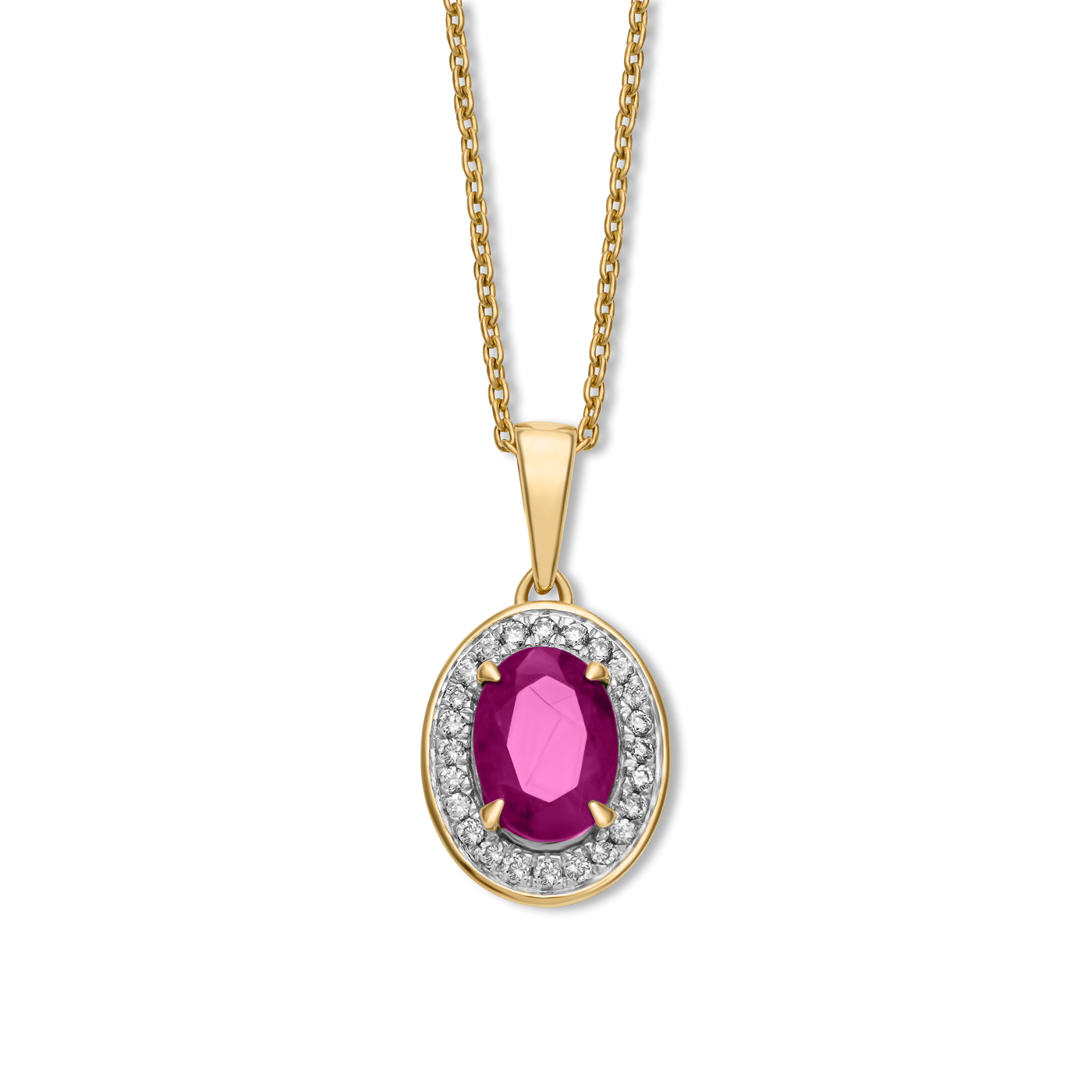 Kette Rubin + Diamant zus. ca. 0,08ct. 375er Gelbgold