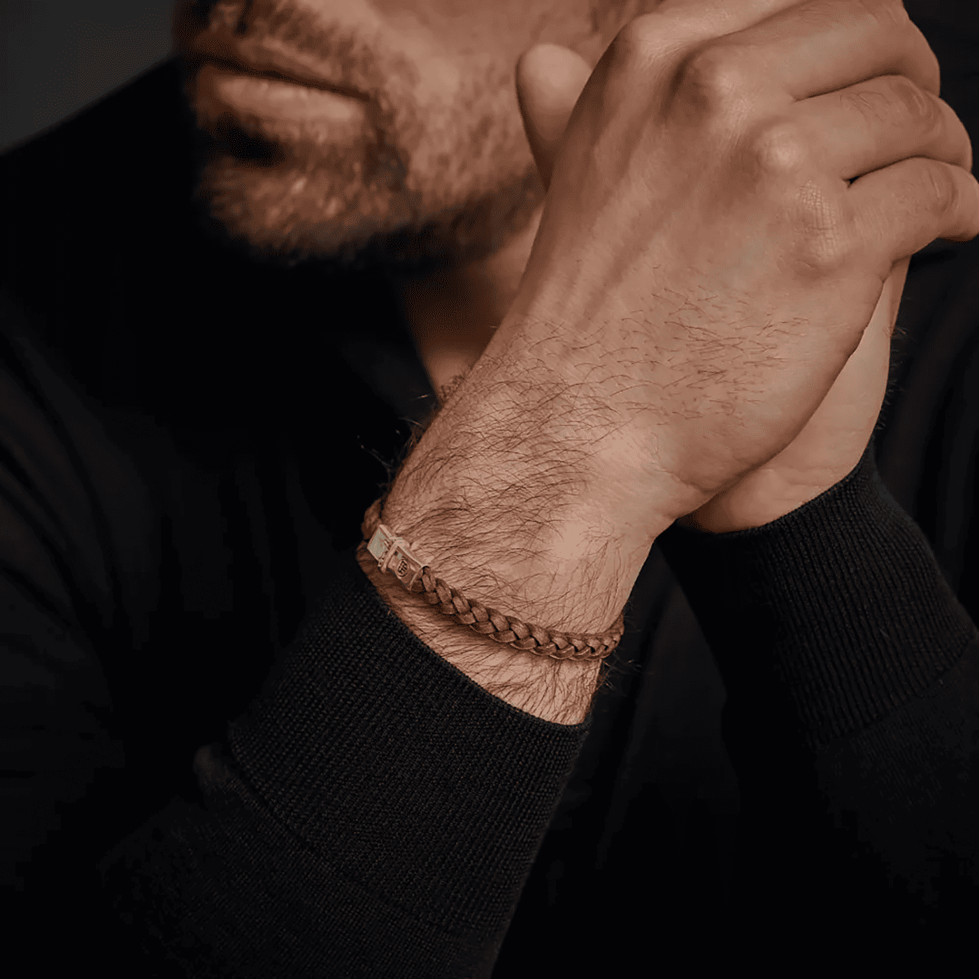 Armband 925er Silber Small Braided Raw Cognac