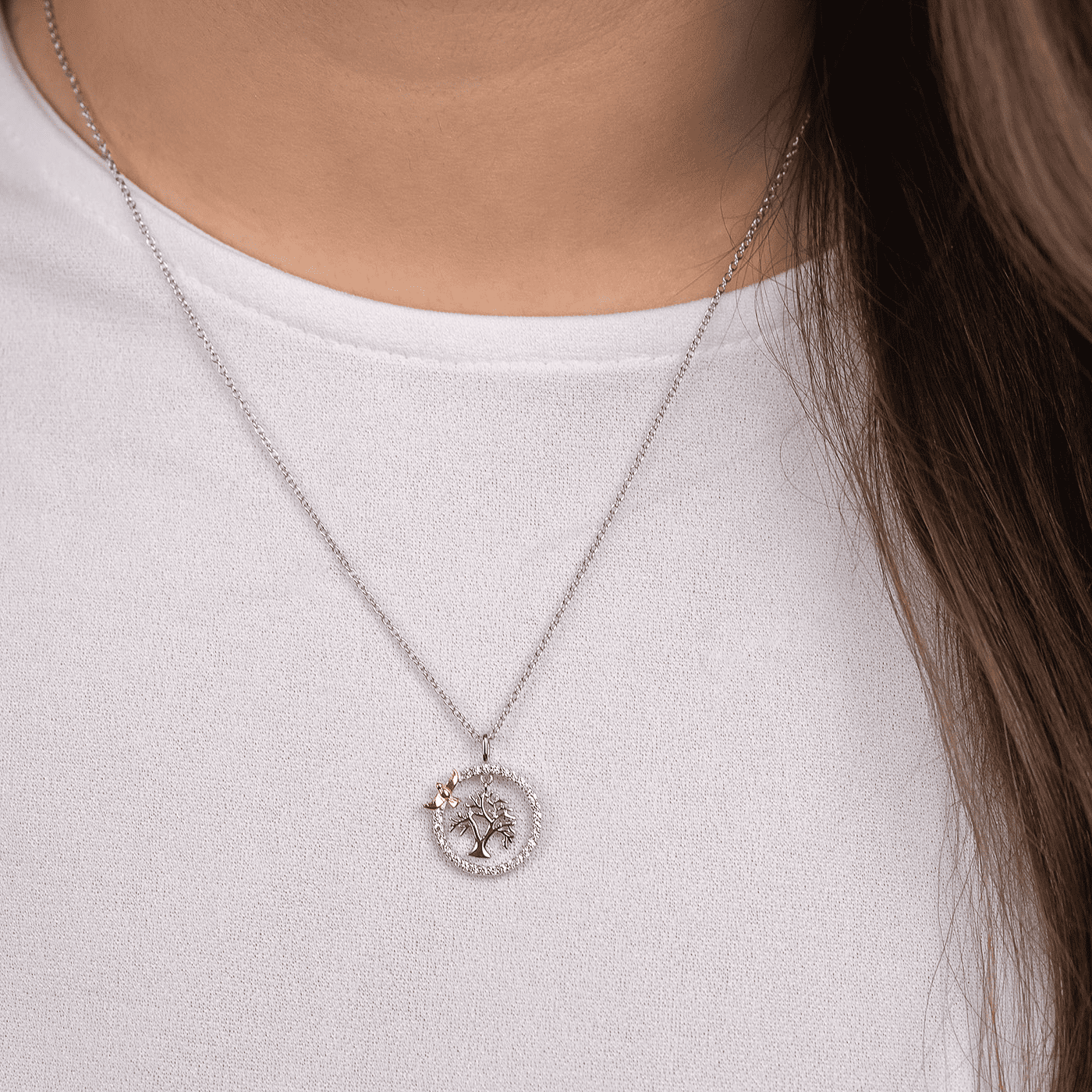 Kette Zirkonia 925er Silber bicolor Lebensbaum