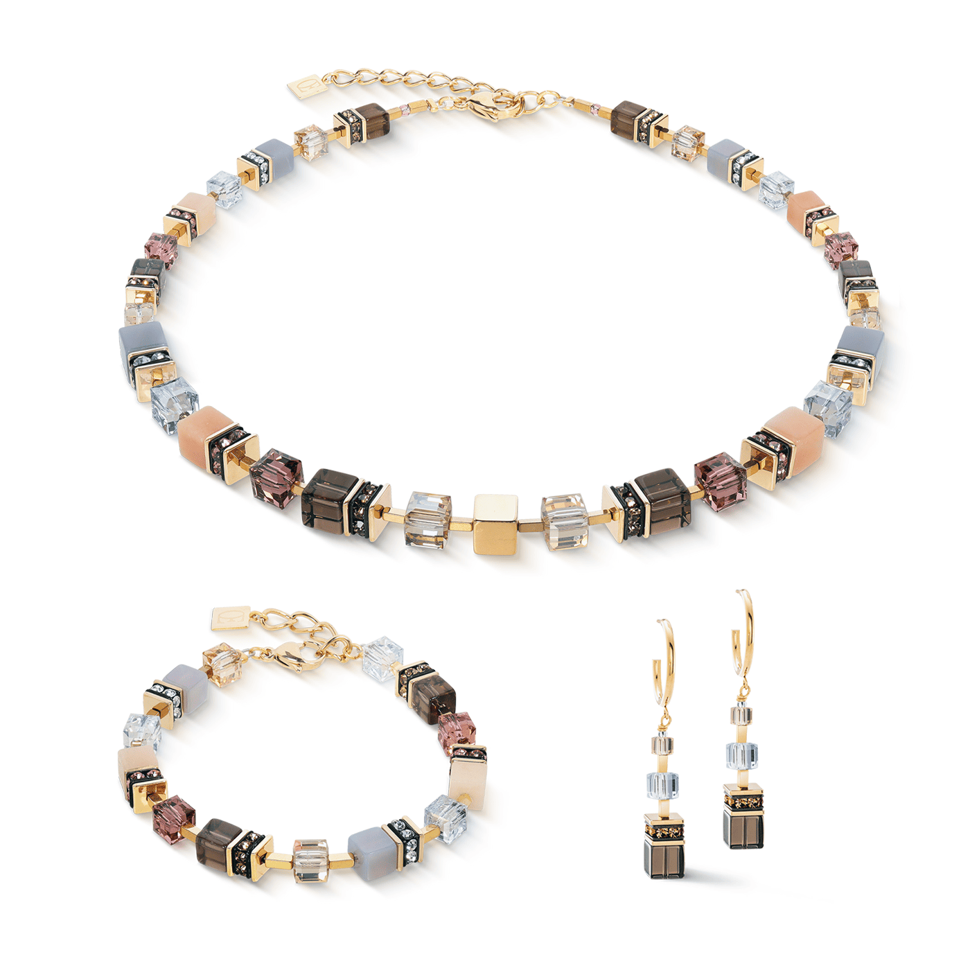 Edelsteinkette Edelstahl gelb vergoldet GeoCUBE®